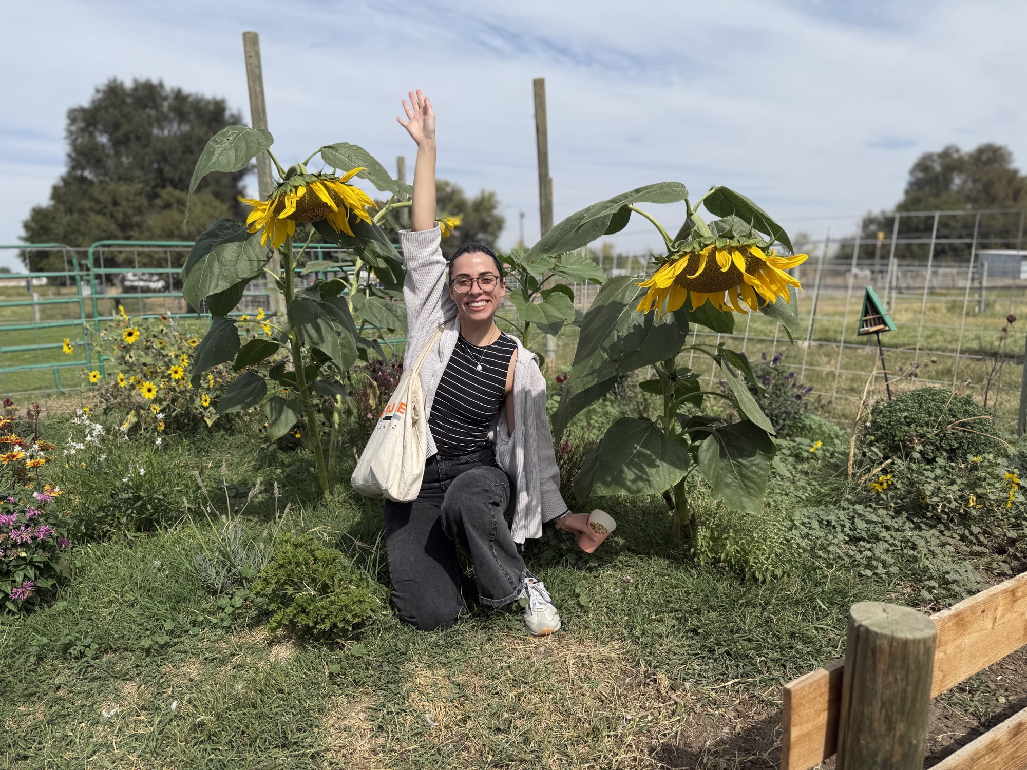 Me with sunflowers at the petting zoo